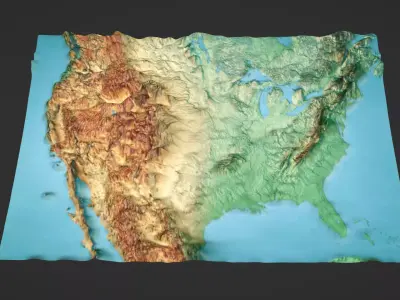 United States Map Topography Low-poly 3D model