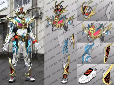 Kamen Rider Platina Gotcherd Armor - DIY Cosplay Pepakura Foam Low-poly 3D model