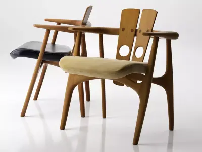 Katita pair of wooden chairs 3D model