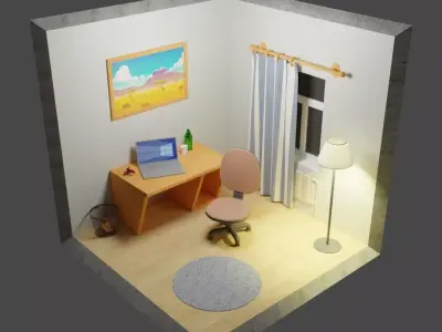 Workplace at home Low-poly 3D model