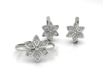 Collection 23 gold flower ring with diamonds 3D Model Pack