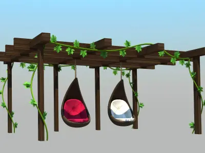 Pergole with swing animation - Low poly Low-poly 3D model
