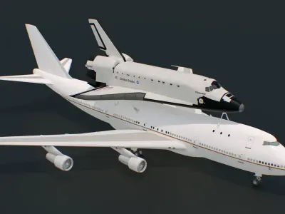  Space Shuttle on Connection Frame and Carrier Aircraft 