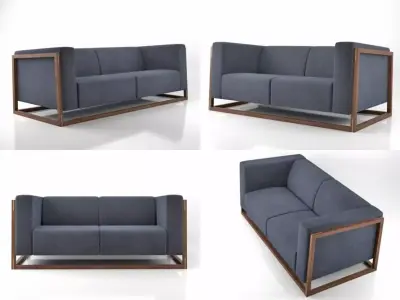 Curb four different sofas with wooden frames 3D model