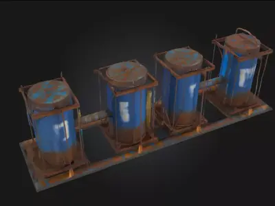 Rusty Blue Tanks  Industrial Decay with Character 3D model