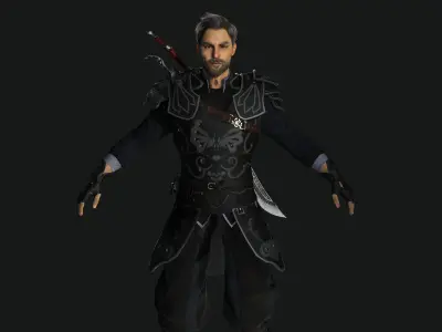 AAA 3D OLD BEARDED MALE KNIGHT -REALISTIC RIG GAME CHARACTER Low-poly 3D model