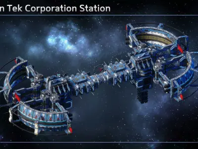 Modular Corporate Mining Space Station Low-poly 3D model