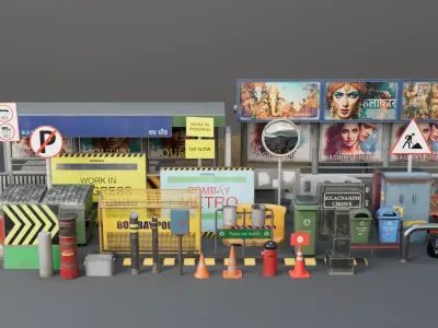 Asian Road Props Pack Low-poly 3D model