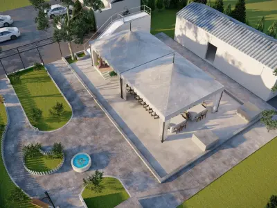 PVC coated party Tent with outdoor and landscape design 3D model