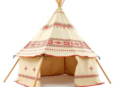 Traditional Canvas Tipi Tent Model Pack Low-poly 3D model