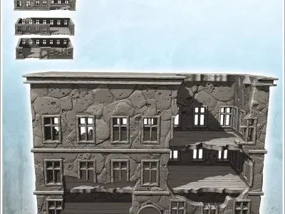 Modern ruined building with two floors and flat roof 5 - Modern  3D print model