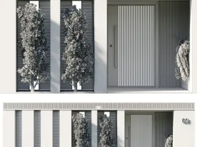 Door Outdoor entrance and fence and graden  3D model