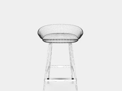 Fabric stool with armrest 3D model