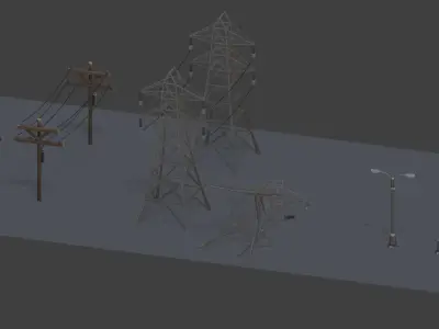 Big Power Lines Free Asset Pack Low-poly 3D model