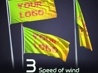 FLAG ANIMATED 3 SPEED OF WIND Low-poly 3D model