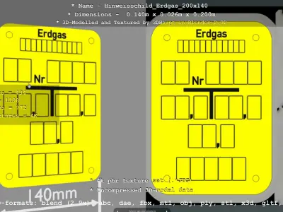 Hinweisschild Erdgas 200x140mm Low-poly 3D model