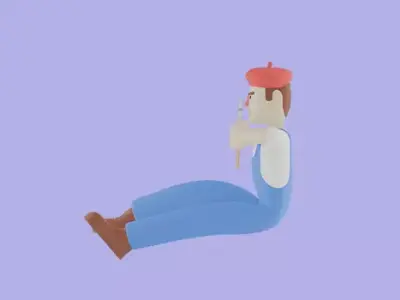 Cartoon 3D Male Painter Character - Angry Artist with Brush 3D model