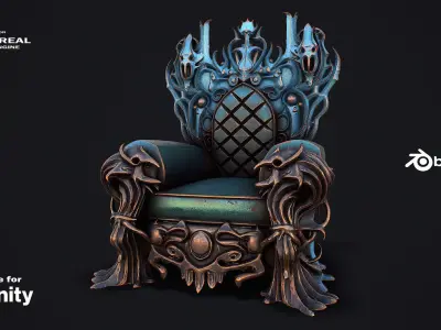 Fantasy Throne 4 game ready 3d model Low-poly 3D model