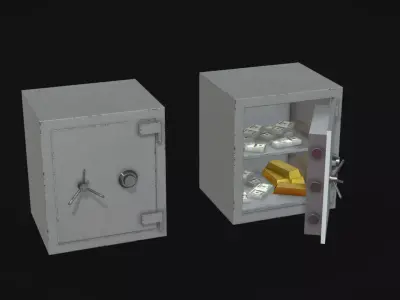 Lowpoly Safebox two safe boxes with gold coins inside Free low-poly 3D model