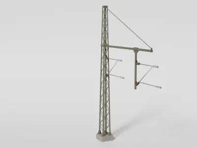 Catenary wire mast with pipe boom for two tracks Low-poly 3D model