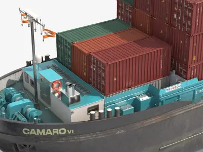  Camaro V River Cargo Barge With Load Dutch Flag Gray Rigged 