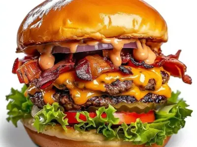 Gourmet Double Cheeseburger Juicy Beef Bacon Melted Cheese 3D Low-poly 3D model