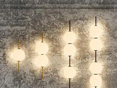 VOKE collection four spheres hanging from gold rods Low-poly 3D model
