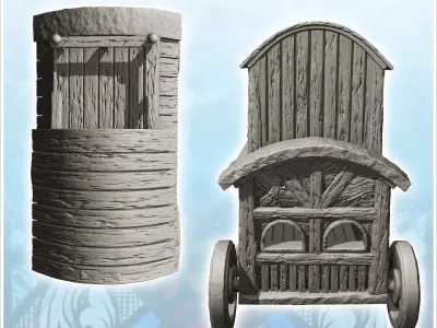 Half-timbered caravan on wheels with rope terrace 9 - Medieval G 3D print model