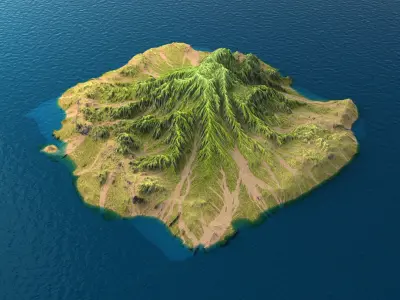 Tropical Island Terrain 7 Low-poly 3D model