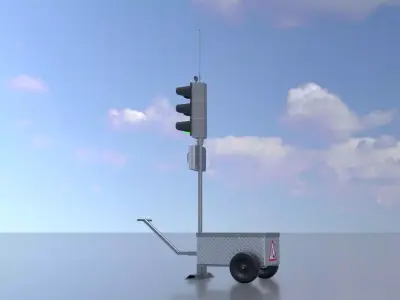 Mobile construction site traffic lights Green Low-poly 3D model