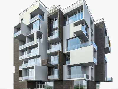 Modern Apartment Building 01 Low-poly 3D model