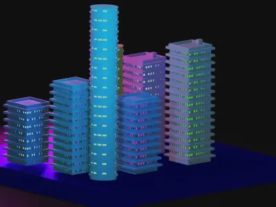 city in night diorama Free 3D model