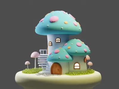 Mushroom House 4 Low-poly 3D model