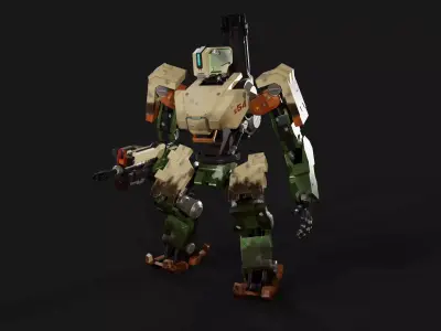 Bastion Robot - High to low poly bake with textures Low-poly 3D model