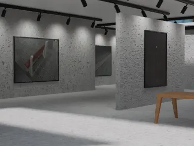 Huge Vr gallery low poly model 60 pictures174 lights 2 chair 3D model