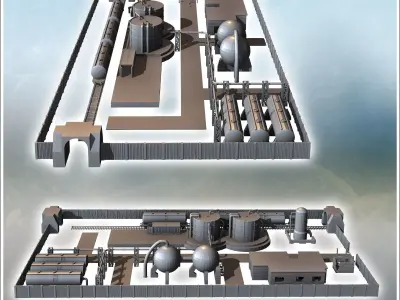 Industrial Zone Set with Railway Tracks Railway Trains Industria 3D print model