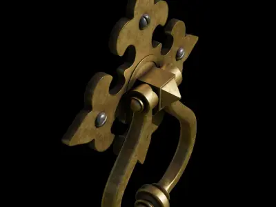 Door Handle 1- Brass and Steel materials 3D model