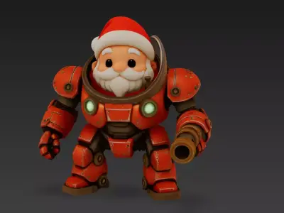 Santa Mech Pilot Cute Sci-Fi Christmas Mecha Character 3D Model Low-poly 3D model