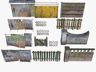 Modular Fence Pack Low-poly 3D model