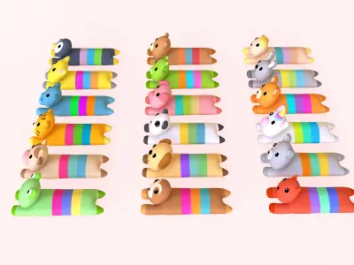 Plush Animal Character Set Low-poly 3D model