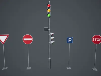 Stylized Traffic Signs Low-poly 3D model