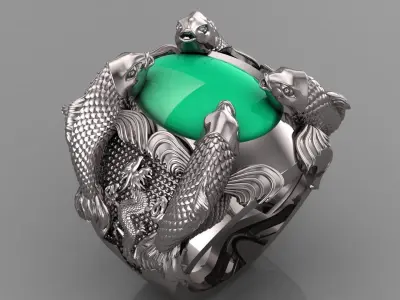 Gold Fish Ring For men cad design  3D print model