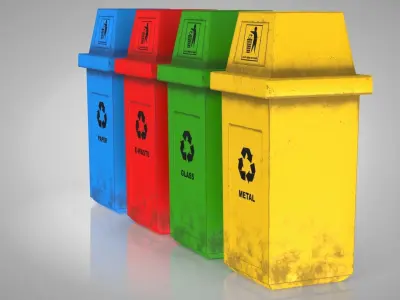 Colored Recycle Bins Dirty and Clean TXRs Low-poly 3D model