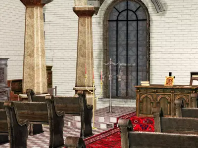 Church With Interior Full Pack 3D Model Low-poly 3D model