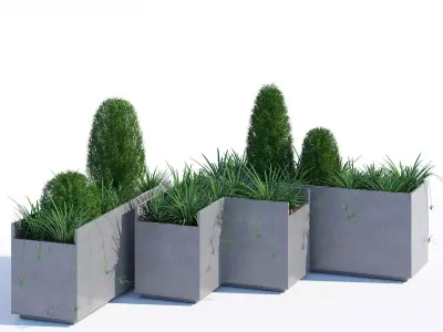 California set of concrete planters 3D model