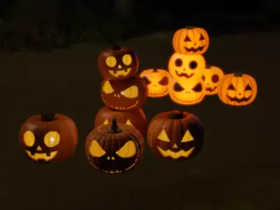 Jack-o-lantern lamps and indirect lighting Low-poly 3D model