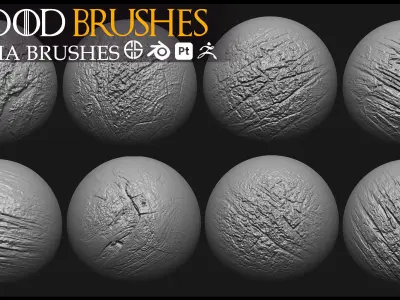 30 Wood Brush-Alpha-Blender Brush-Zbrush Brush-Vol 7 3D model
