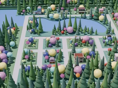 Colorful Fantasy Town Low-Poly 3D Model Low-poly 3D model