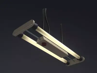 Fluorescent Vintage Tube Lamp - Industrial Light Low-poly 3D model