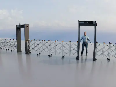 3D Accordion Barrier 10 meters can be added in sections Low-poly 3D model